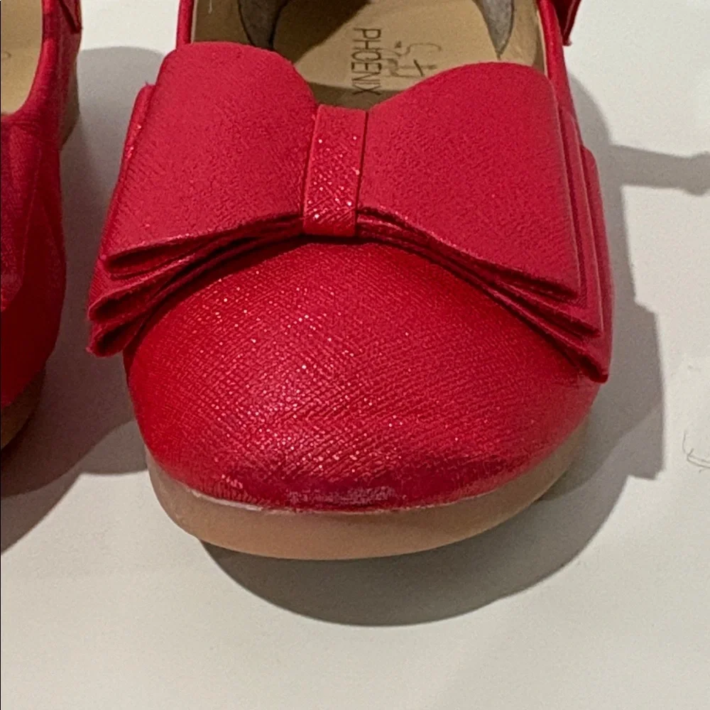 Pipperdoodles Lot of 2 Sparkly Silver & Red Bow Girls Velcro Shoes Pip Squeak